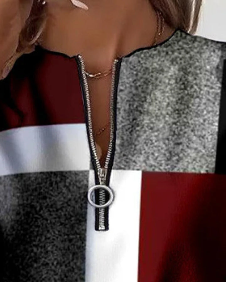 Avslappnad sweatshirt med halv dragkedja och tryck